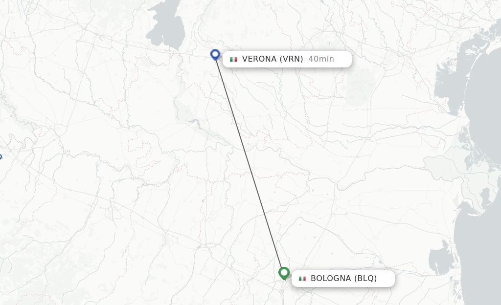 Flights from Verona to Bologna route map