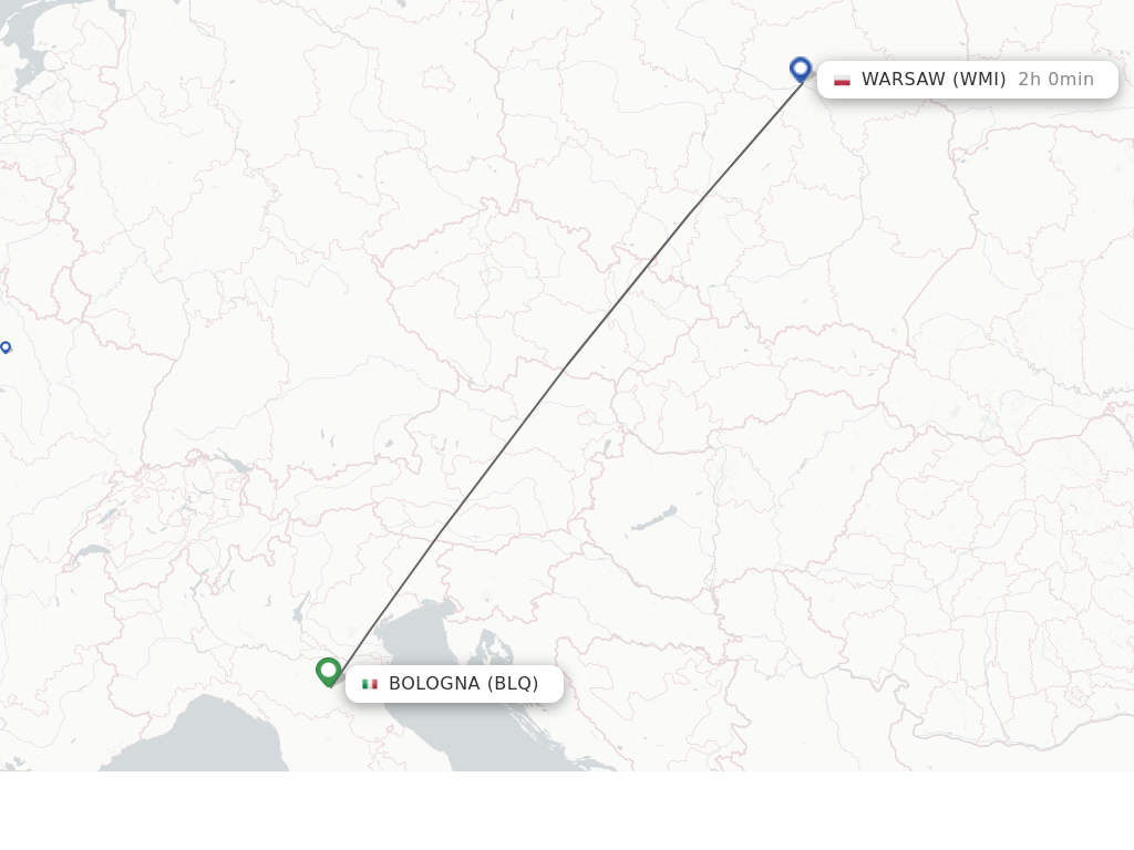 Flights from Warsaw to Bologna route map