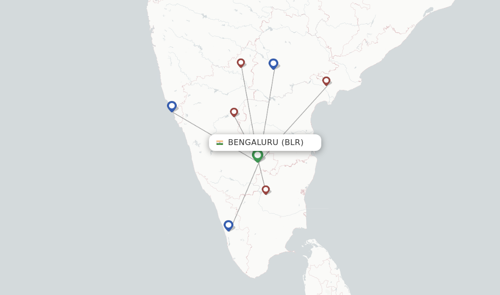 Route map with flights from Bengaluru with Alliance Air