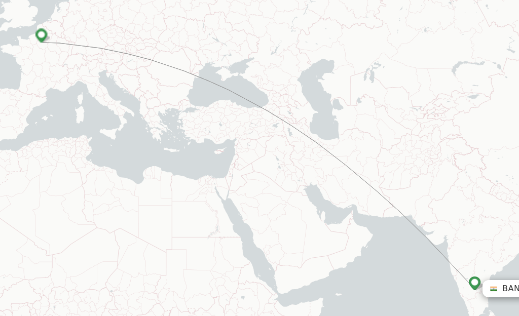 Route map with flights from Bengaluru with Air France