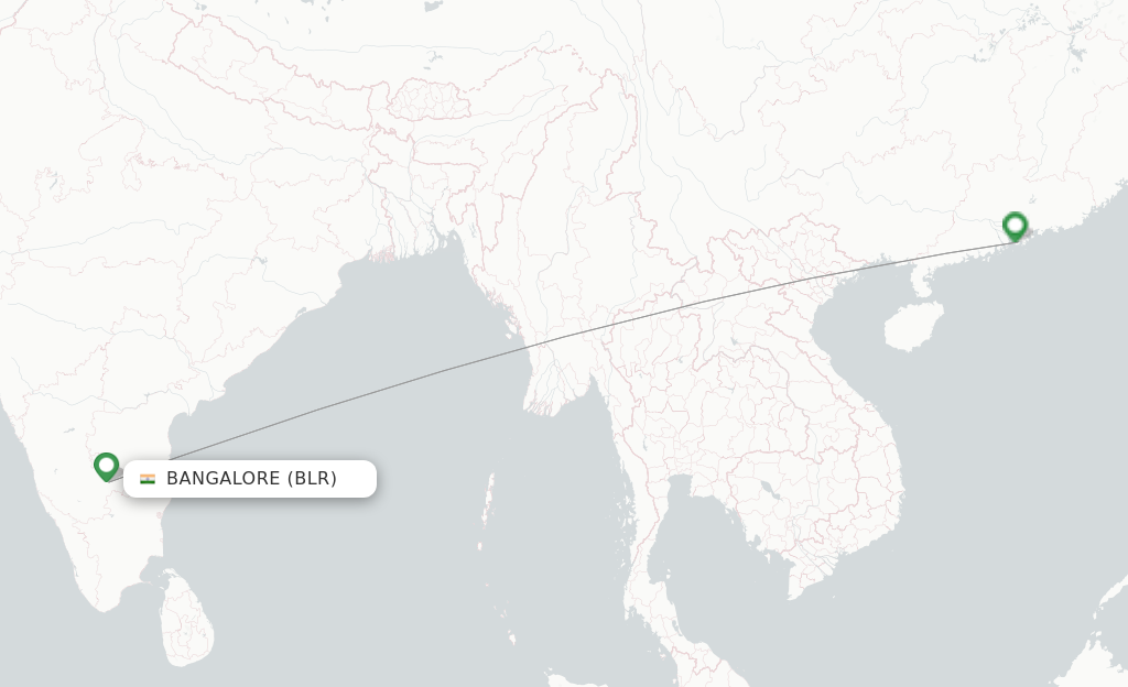 Route map with flights from Bengaluru with Cathay Pacific