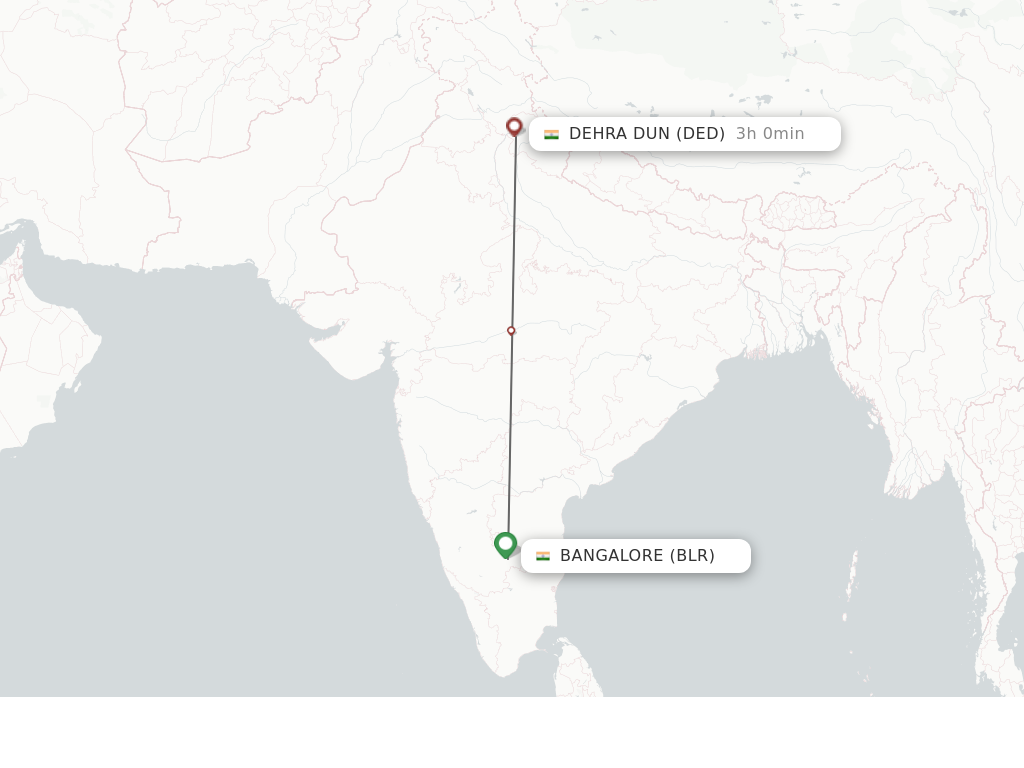 Flights from Bengaluru to Dehra Dun route map