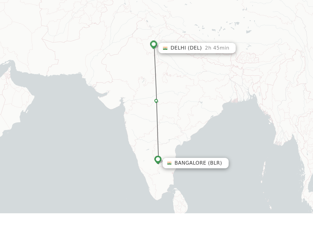 Flights from Bangalore to Delhi route map