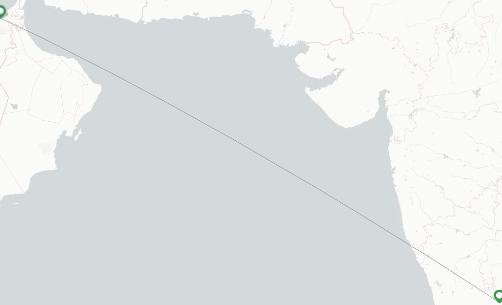 Route map with flights from Bengaluru with Emirates