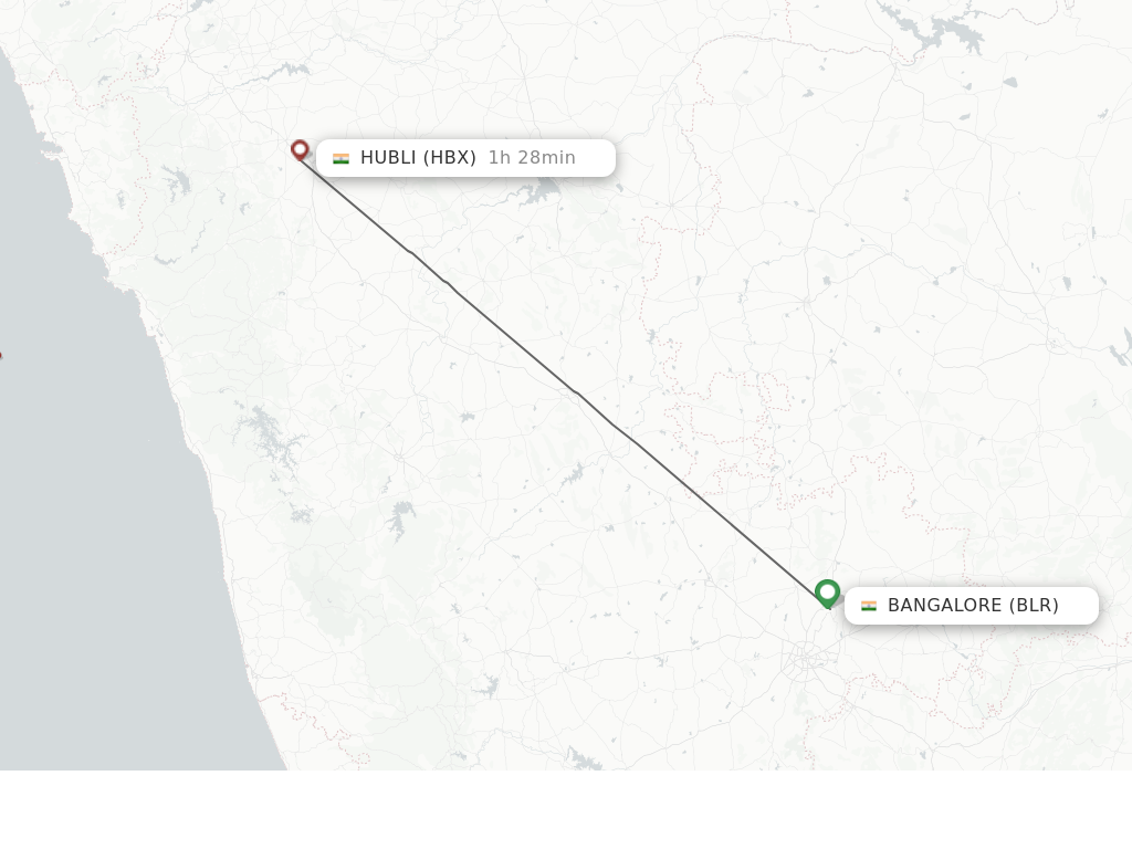 Flights from Bengaluru to Hubli route map