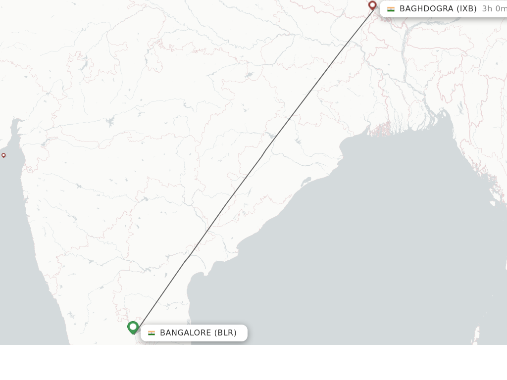 Flights from Bangalore to Baghdogra route map