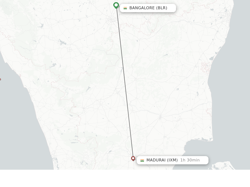 Flights from Bengaluru to Madurai route map