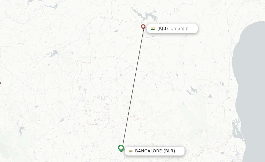 Flights from Bengaluru to Kurnool route map