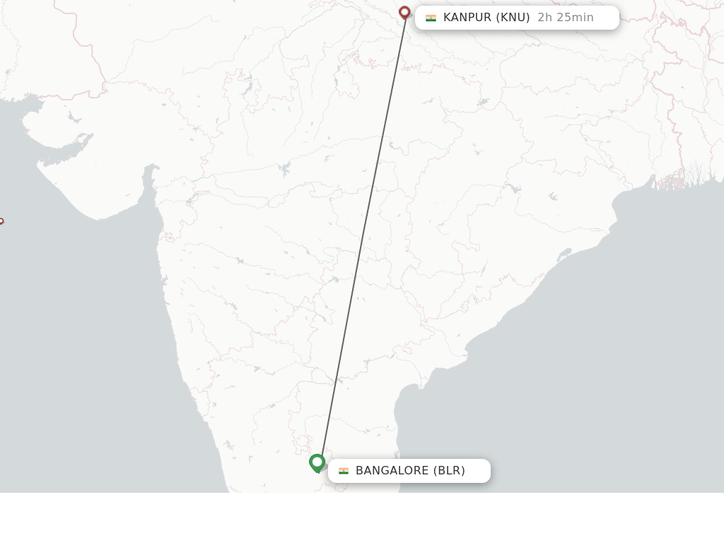 Flights from Bengaluru to Kanpur route map