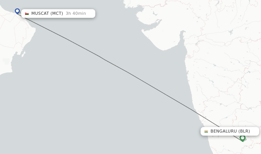 Flights from Bengaluru to Muscat route map