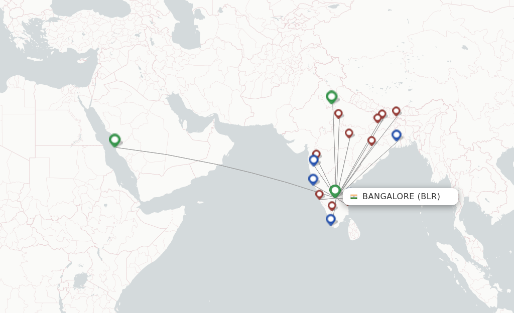 Route map with flights from Bangalore with SpiceJet