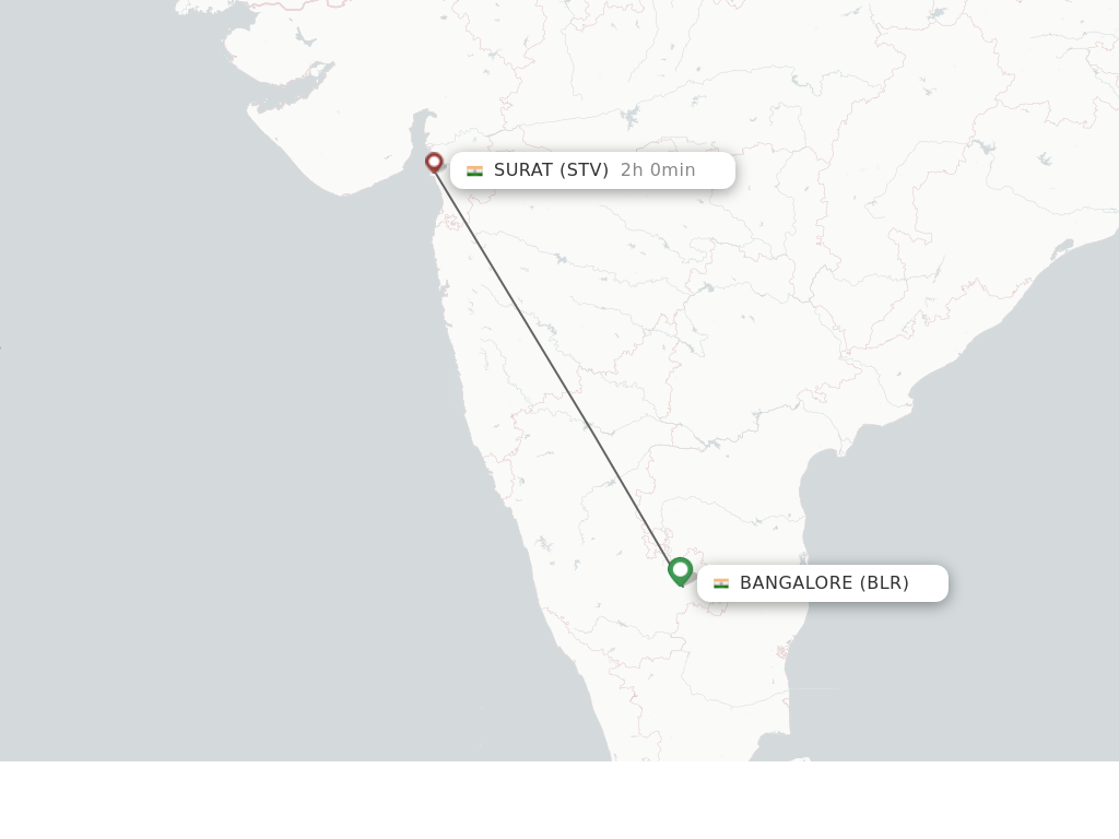 Flights from Bengaluru to Surat Gujarat route map