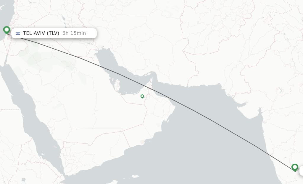 Flights from Bengaluru to Tel Aviv-Yafo route map