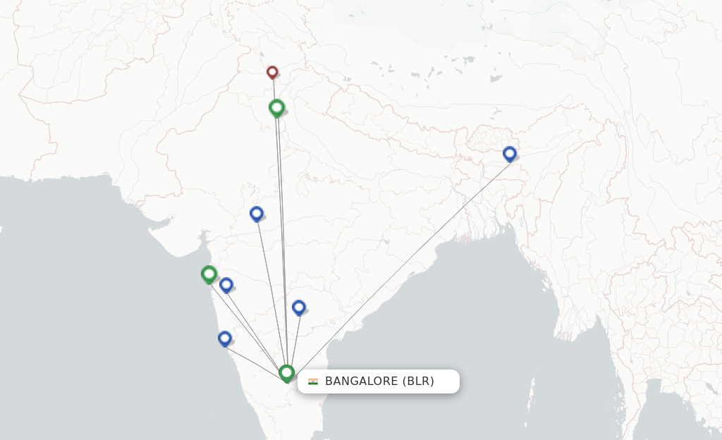 Route map with flights from Bangalore with Vistara