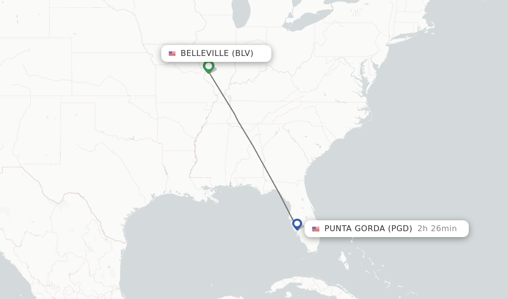 Flights from Belleville to Punta Gorda route map