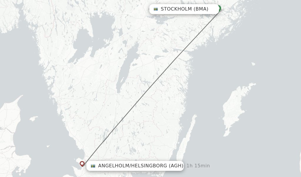 Flights from Stockholm to Angelholm/Helsingborg route map