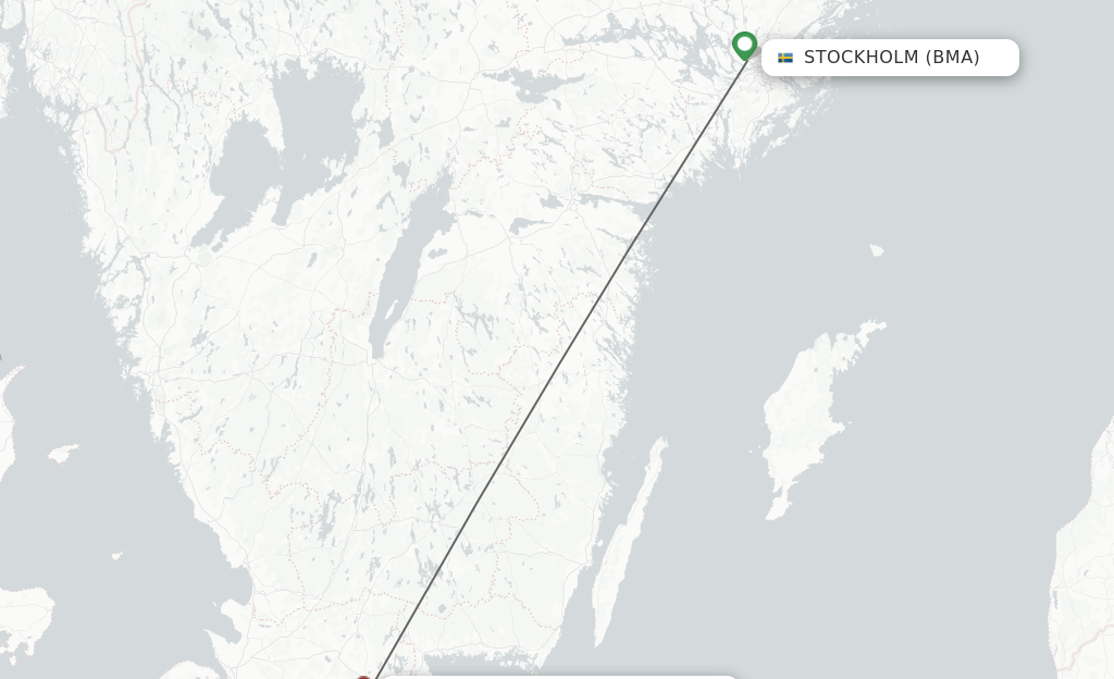 Flights from Stockholm to Kristianstad route map
