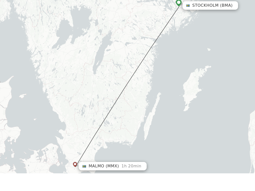 Flights from Stockholm to Malmo route map