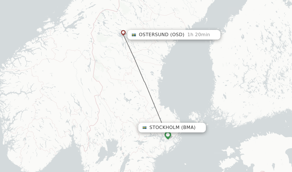 Flights from Stockholm to Ostersund route map
