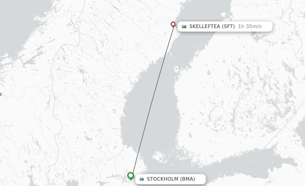 Flights from Stockholm to Skelleftea route map