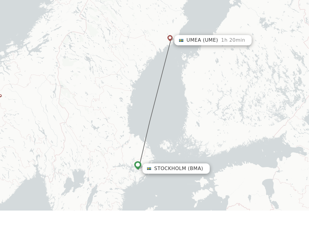 Flights from Stockholm to Umea route map