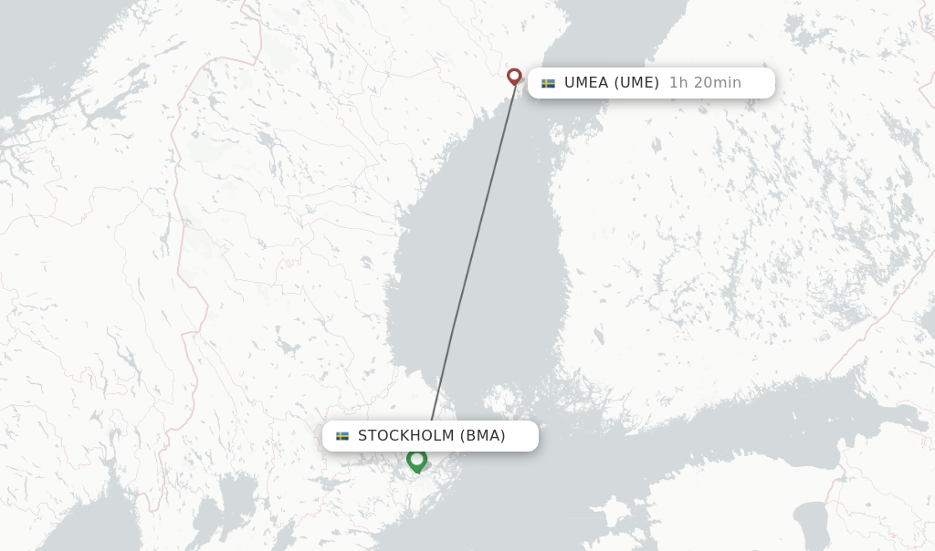 Flights from Stockholm to Umea route map