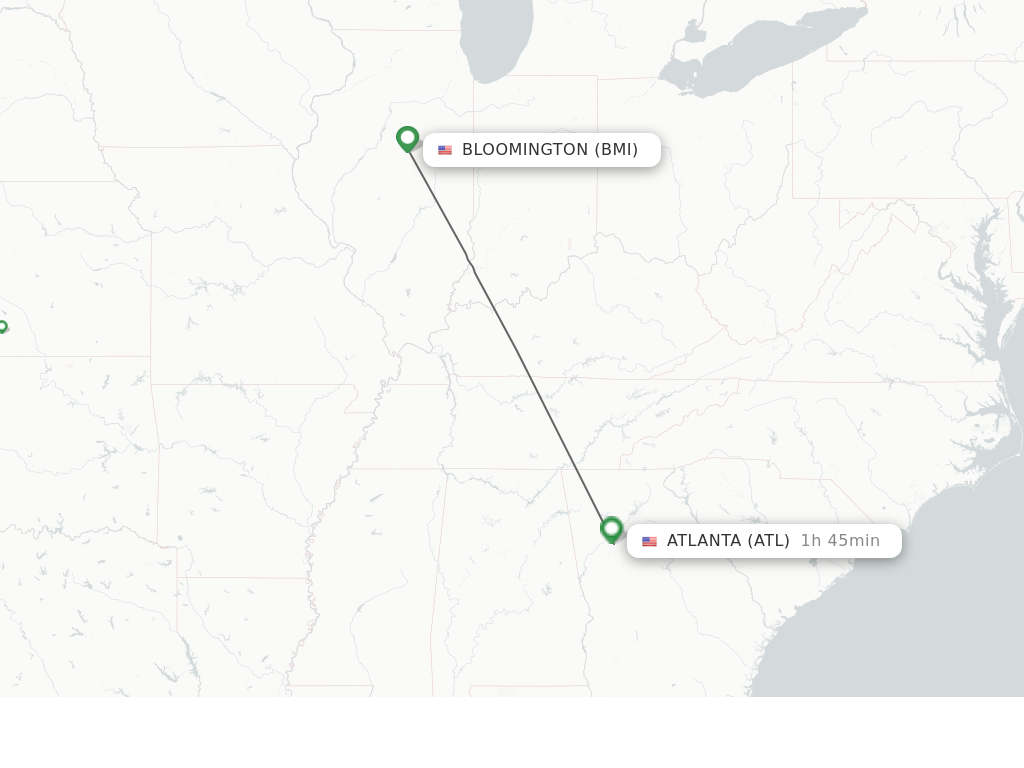 Flights from Bloomington to Atlanta route map