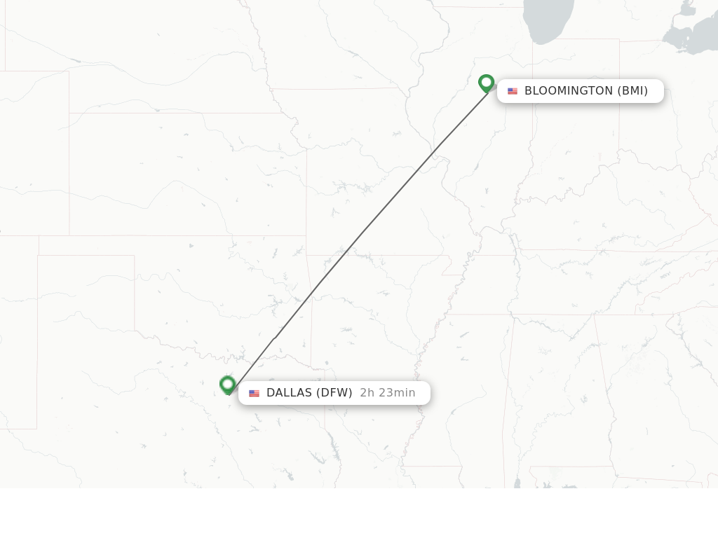 Flights from Bloomington to Dallas route map