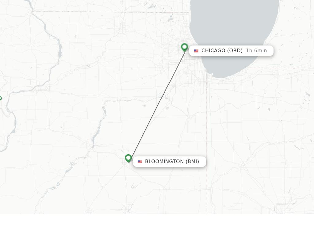 Flights from Bloomington to Chicago route map