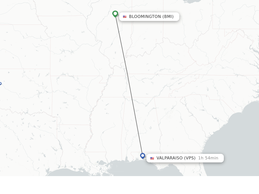 Flights from Bloomington to Fort Walton Beach route map