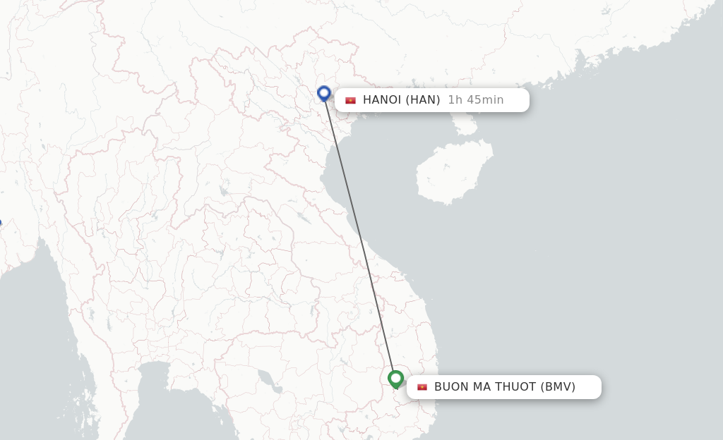 Flights from Buon Ma Thout to Hanoi route map