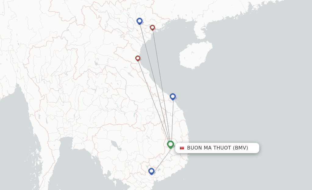 Route map with flights from Buon Ma Thout with Bamboo Airways