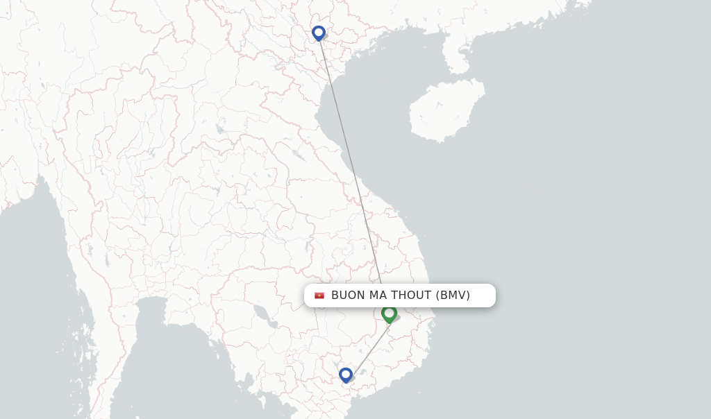 Route map with flights from Buon Ma Thout with Vietnam Airlines
