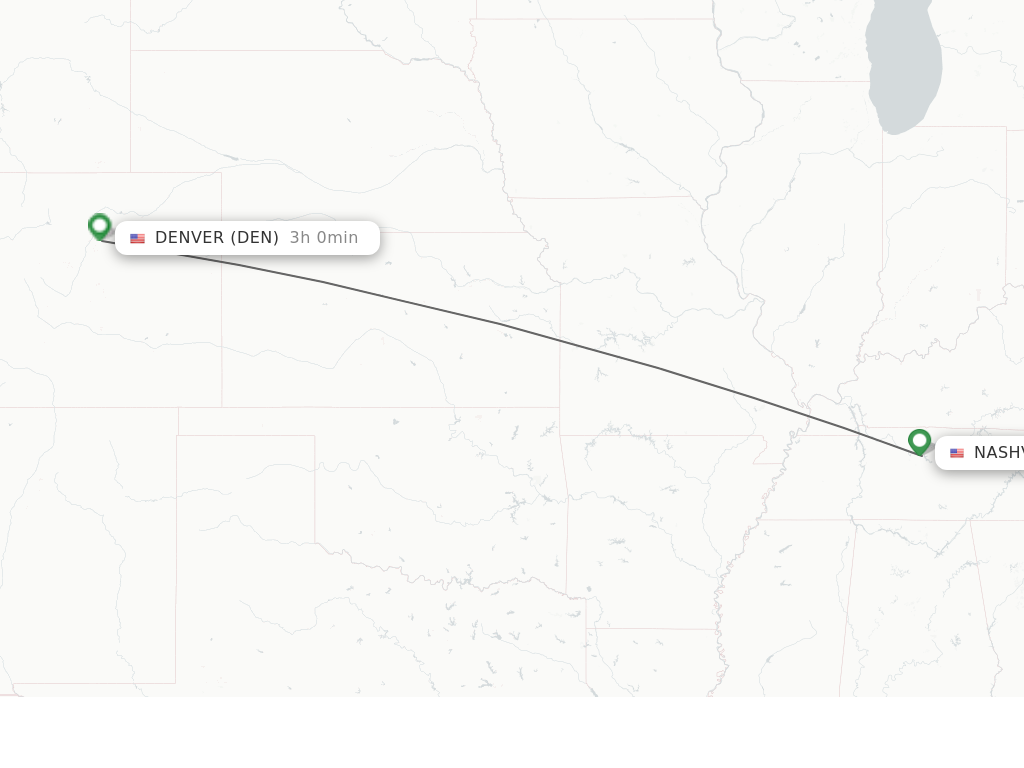 Flights from Nashville to Denver route map