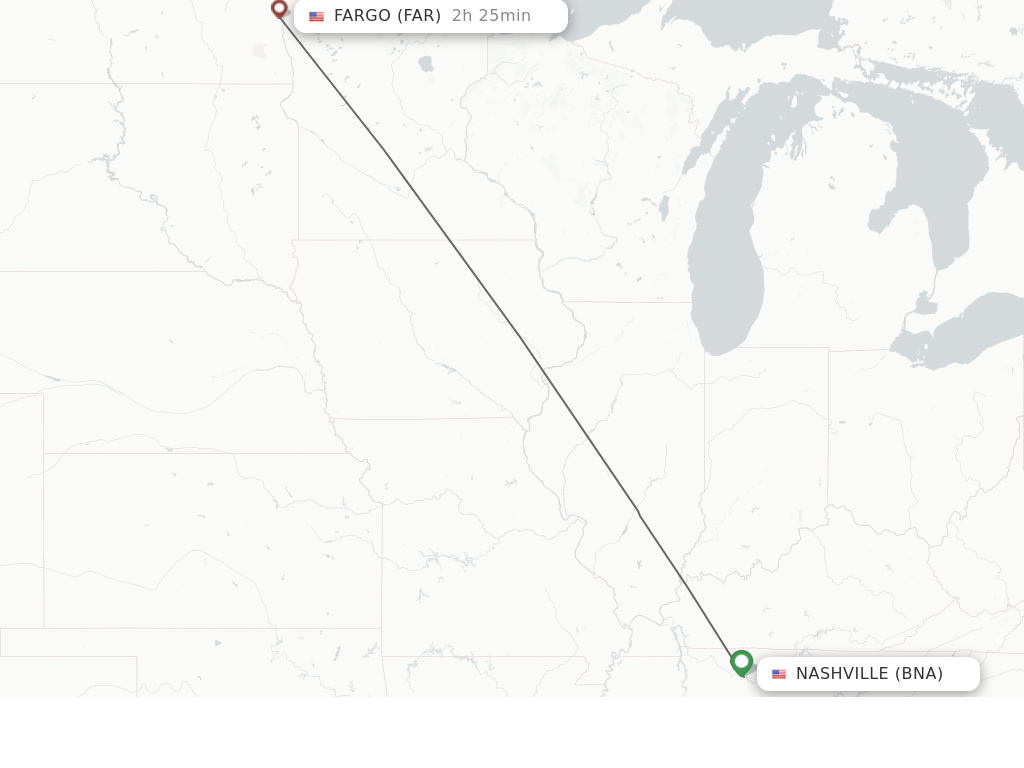 Flights from Nashville to Fargo route map