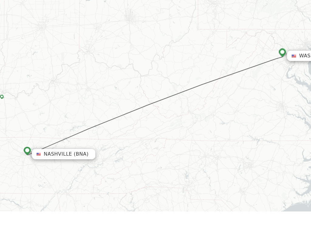 Flights from Nashville to Washington route map