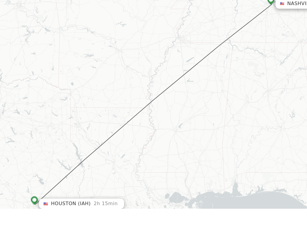 Flights from Nashville to Houston route map
