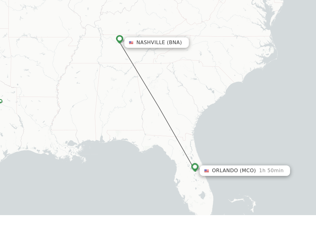 Flights from Nashville to Orlando route map