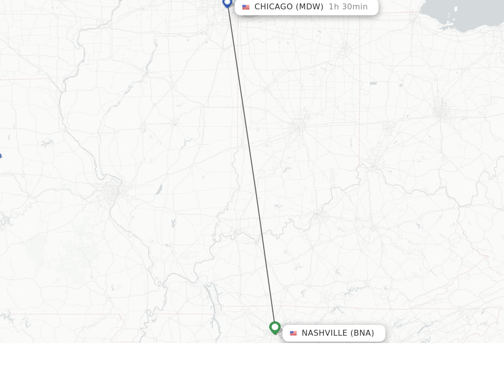 Flights from Nashville to Chicago route map
