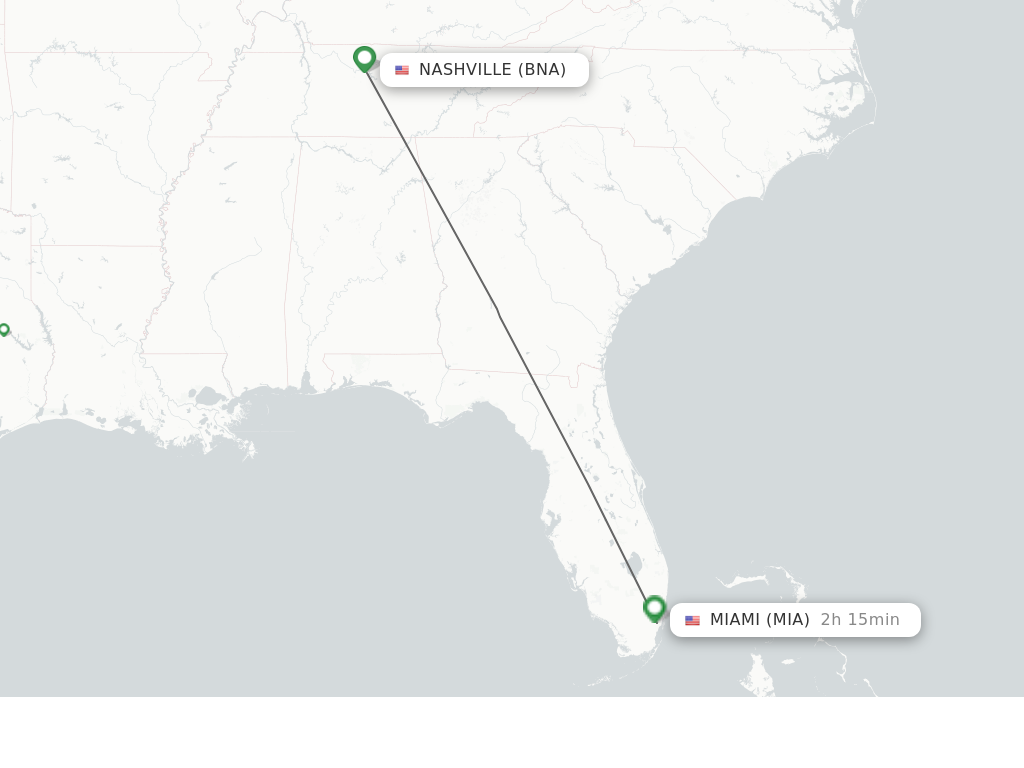 Flights from Nashville to Miami route map