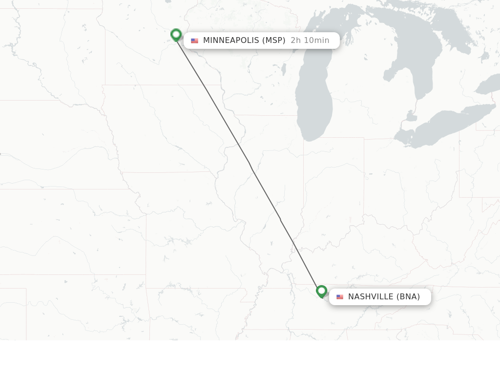 Flights from Nashville to Minneapolis route map