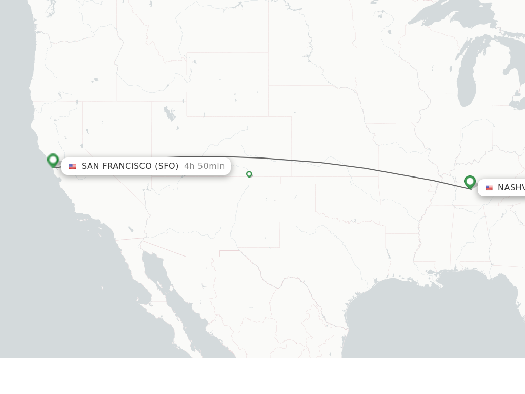 Flights from Nashville to San Francisco route map
