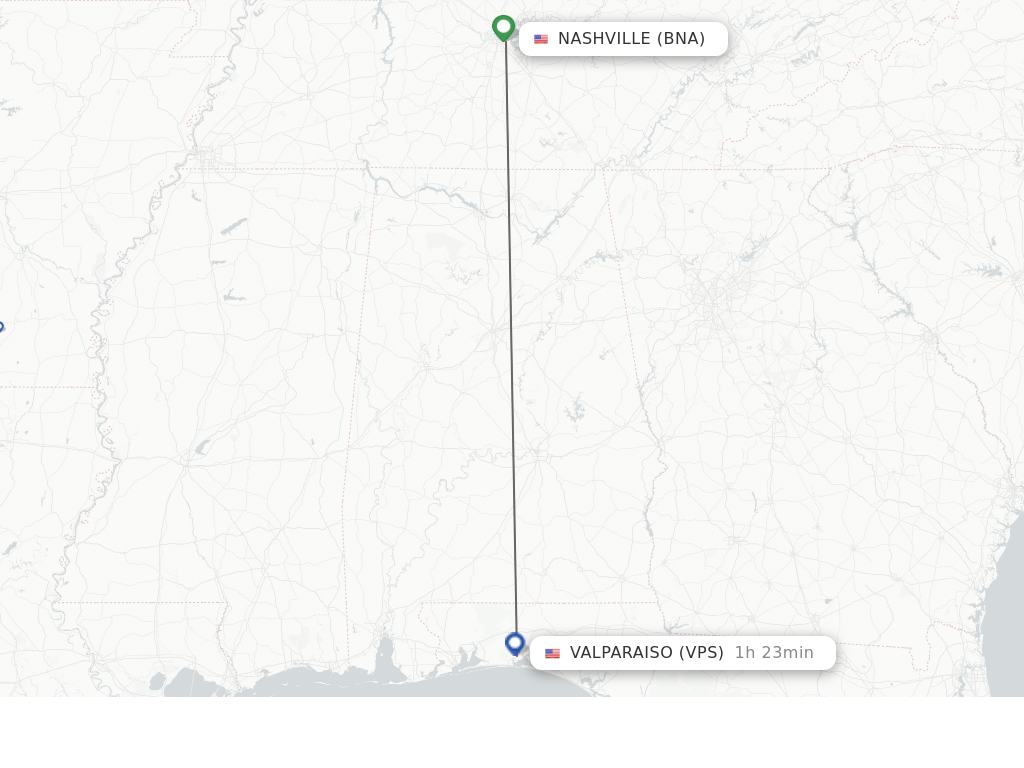 Flights from Nashville to Fort Walton Beach route map