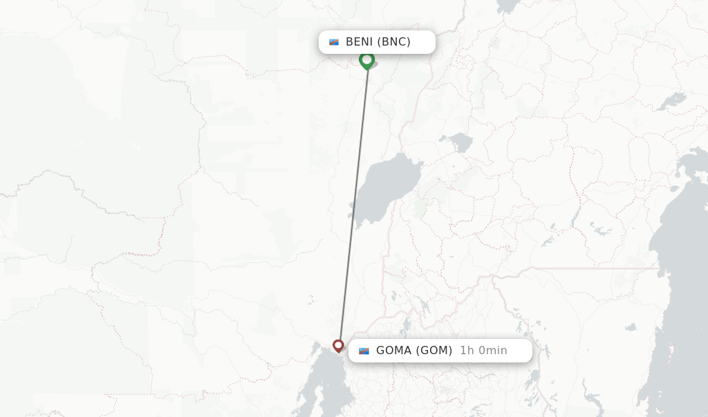 Flights from Beni to Goma route map