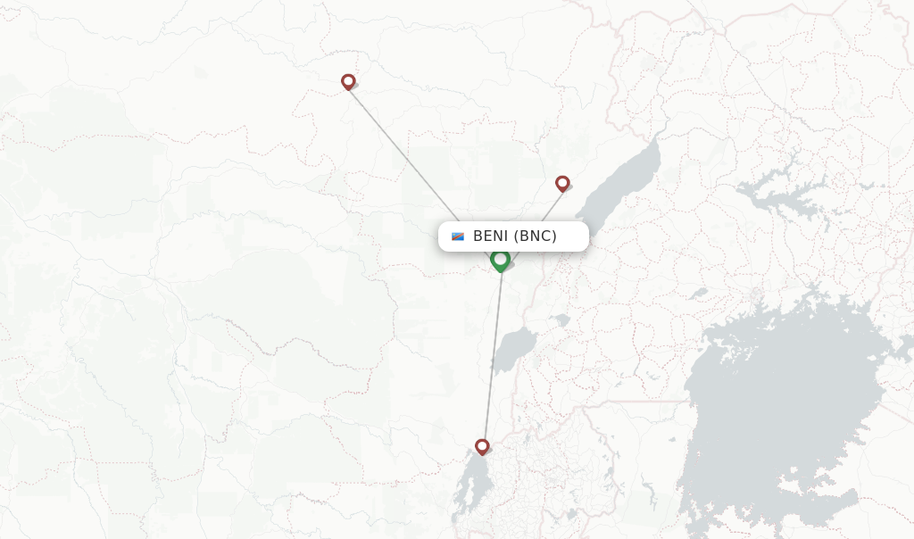 Flights from Beni to Entebbe route map