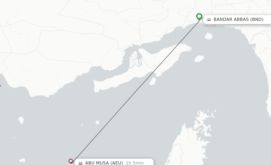 Flights from Bandar Abbas to Abu Musa route map