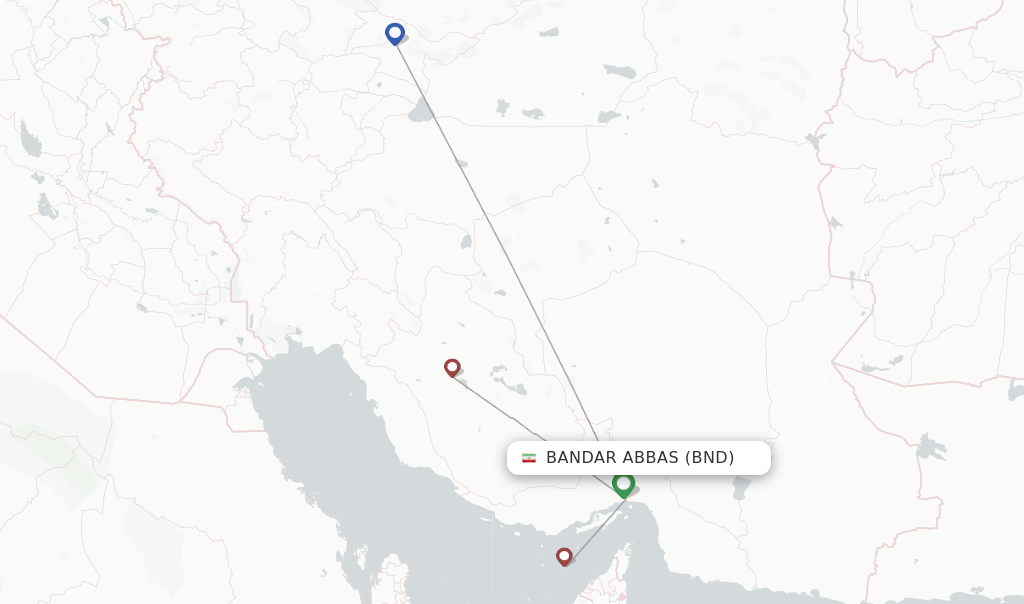 Route map with flights from Bandar Abbas with Iran Air