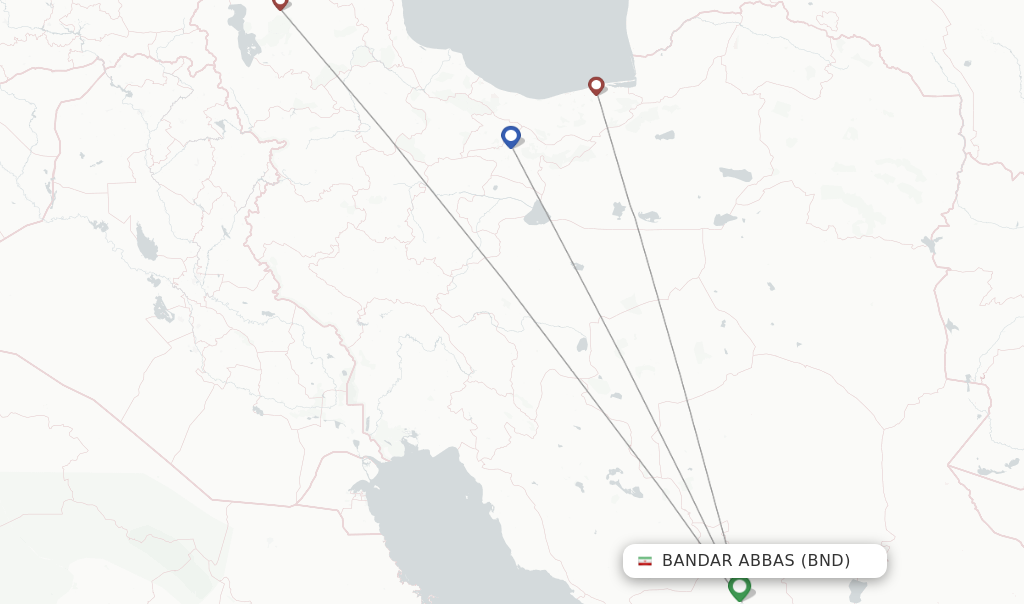 Route map with flights from Bandar Abbas with Qeshm Air