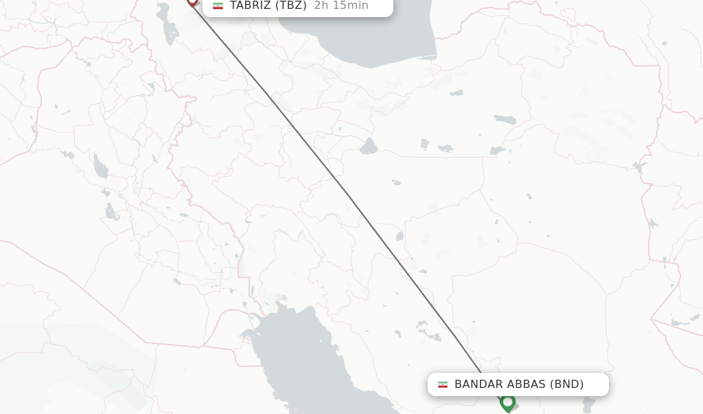 Flights from Bandar Abbas to Tabriz route map