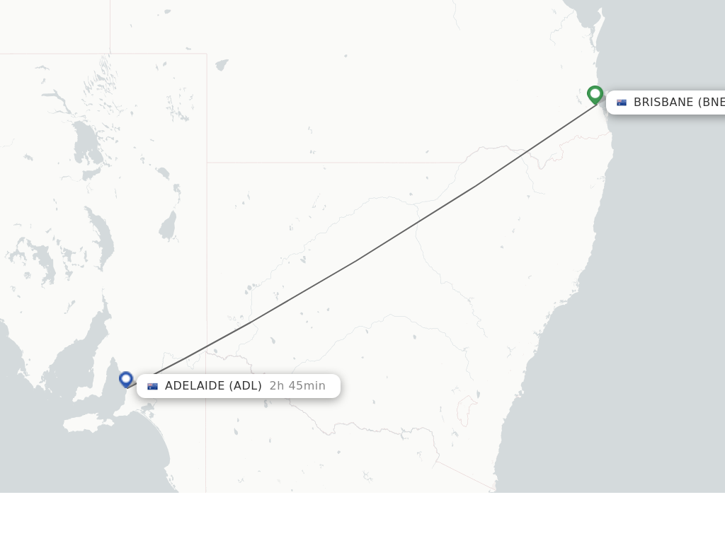 Flights from Brisbane to Adelaide route map